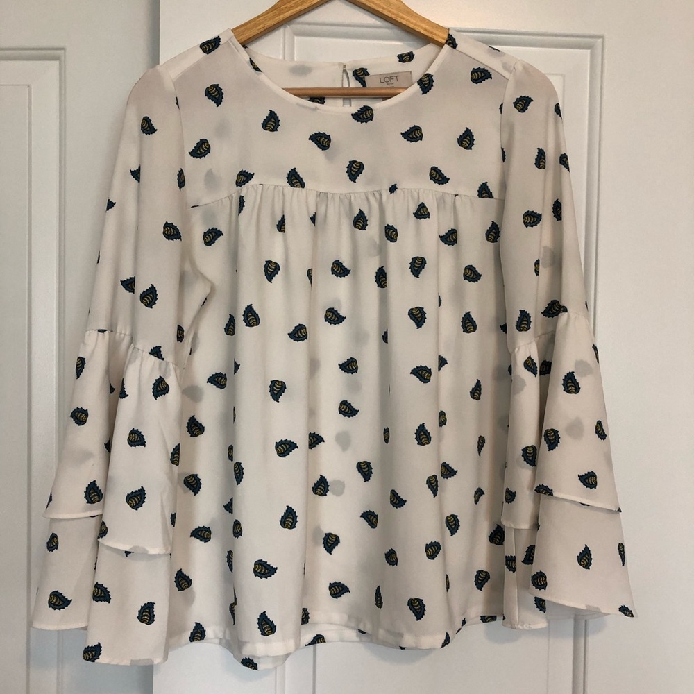LOFT white feather print top